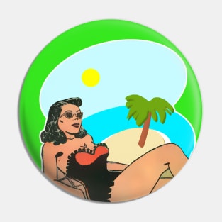 Brunette girl in sunglasses on the beach Pin