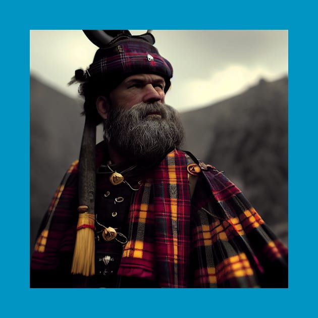 Scottish Highlander in Clan Tartan by Grassroots Green