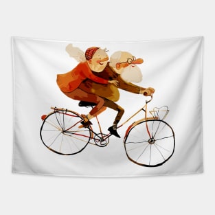 Old Couple Bicycling Tapestry