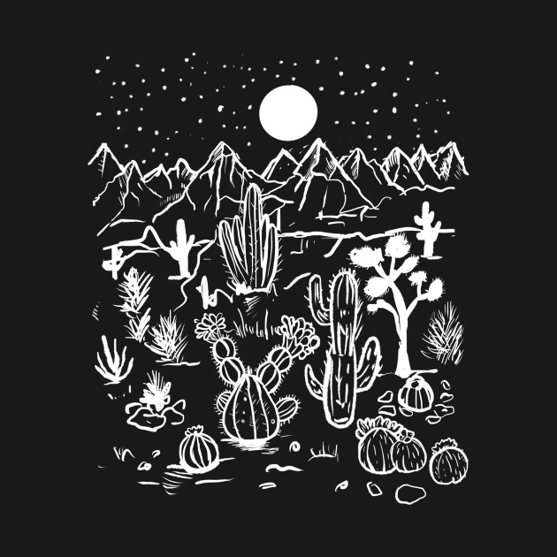 Discover Desert Night Full Moon Stars, Succulents & Cactus - Desert Landscape - T-Shirt