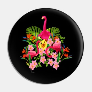 Flamingo Flock Tropical Floral, Birds Pin