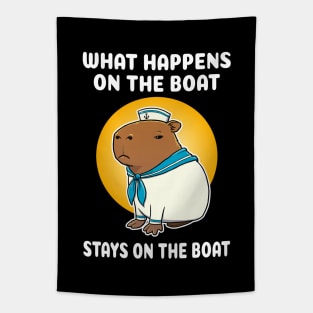 What happens on the boat stays on the boat Cartoon Capybara Sailor Tapestry