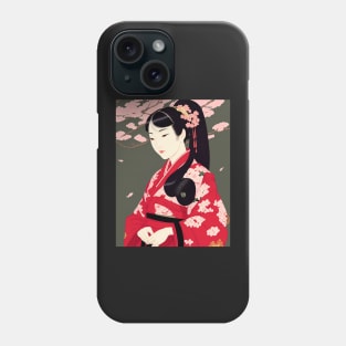 Ukiyo-e Japanese Art - Beautiful Long-haired Woman Sitting Under Cherry Blossoms Phone Case