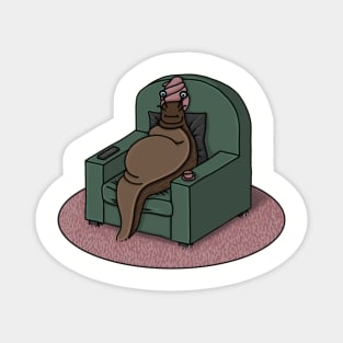 Cute slug in an armchair, relaxing with a cup of tea. Lazy, animal, tv Magnet