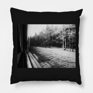 Traveling Fast By Train in Black and White Pillow