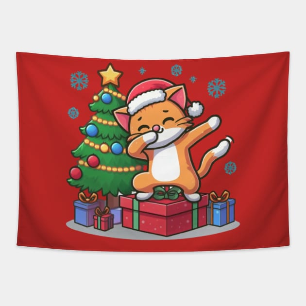 Kitty Dab Vibes: Cat in Christmas Sweater T-Shirt Tapestry by Imaginate