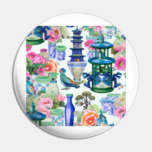 Pagodas and flowers chinoiserie still life Pin