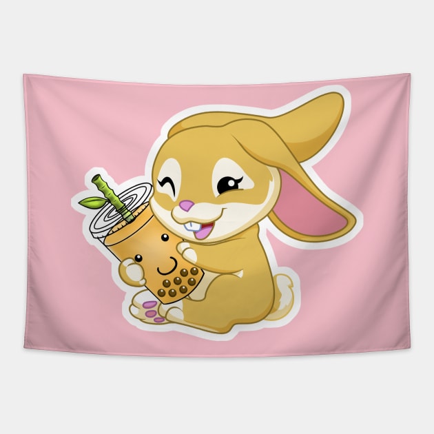 Year of the Rabbit Bunny Bubble Boba Tea Tapestry by QQ Panda and Friends