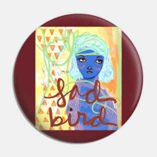 Sad Bird Girl: Artistic Fantasy Drawing Portrait Pin