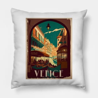 Venice Canal Vintage Travel Art Poster Pillow