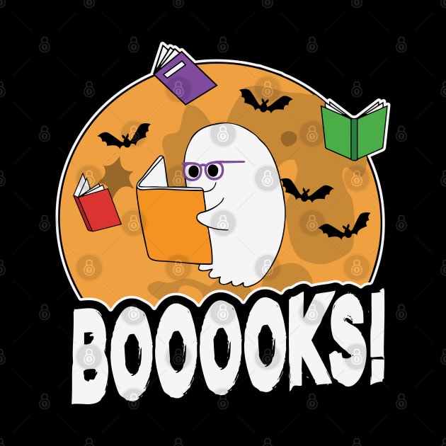 Booooks! Funny Ghost Reading Books Cute Halloween Gift For Book Lovers by BadDesignCo