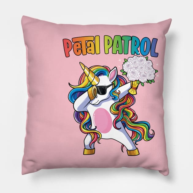 Petal Patrol Shirt Flower Girl Wedding Dabbing Unicorn Pillow by Pennelli Studio