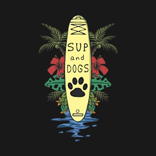 Stand Up Paddle SUP Dog And Girl Flower Art T-Shirt