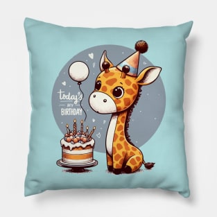 Kawaii Giraffe Today Is My Birthday Party Pillow