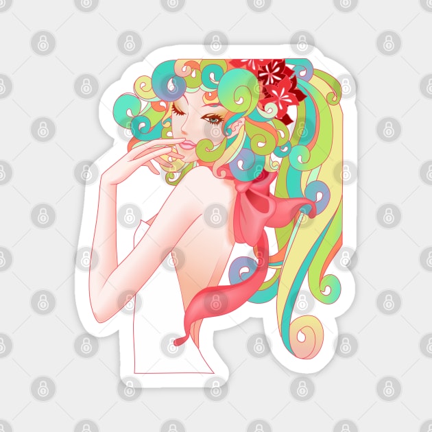 Beautiful Woman With Long Rainbow Hair Magnet by Urbanprint