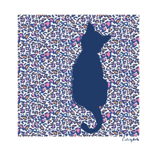 Silhouette Cat in Blue T-Shirt