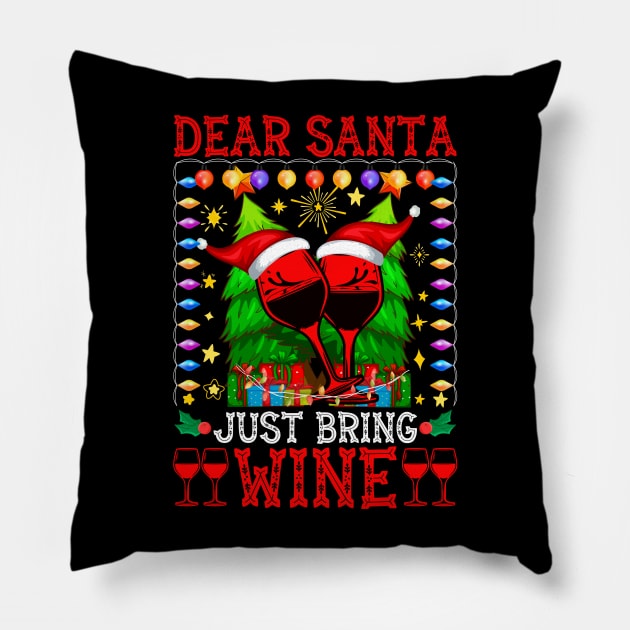 Dear Santa Just Bring Wine Pillow by MZeeDesigns