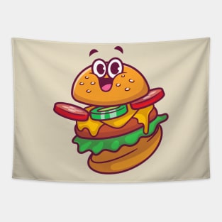 Cute Happy Burger Cartoon Tapestry