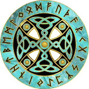 Decorative Celtic Cross  and Runes alphabet Magnet