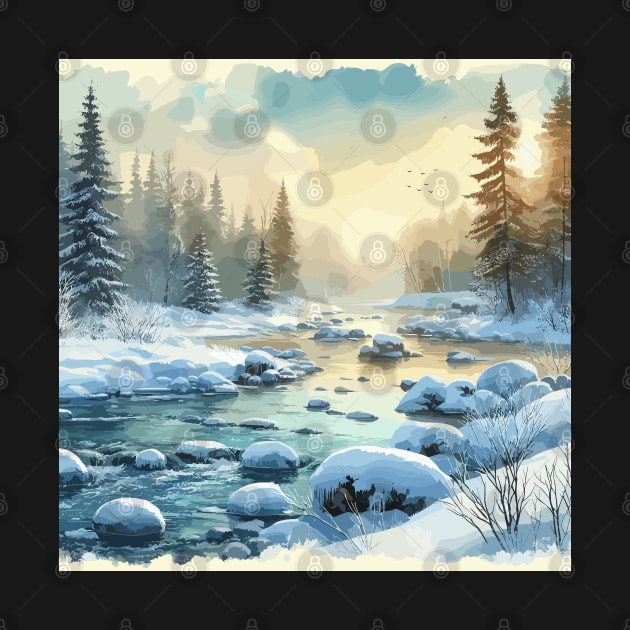 Winter Lake Winter Landscape by Siha Arts