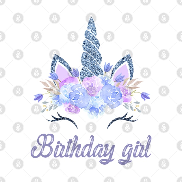 Blue unicorn birthday girl by Don’t Care Co