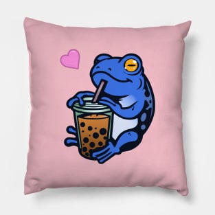 Boba Tea Frog - Blue Pillow