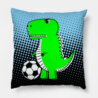 Cute Dino Playing Soccer Drawing Pillow