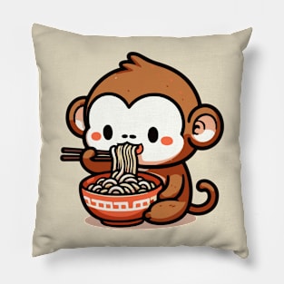 Kawaii monkey eat Ramen Pillow