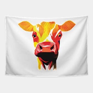 Colourful Cow on white Tapestry