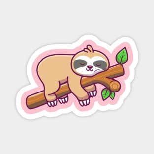 Cute Sloth Sleeping On Tree Cartoon Magnet