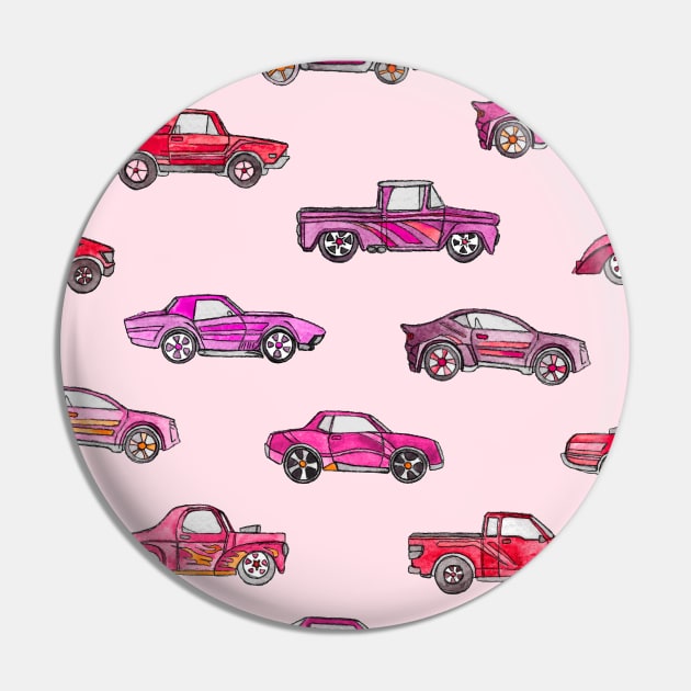 Little Toy Cars in Watercolor on Pink Pin by micklyn