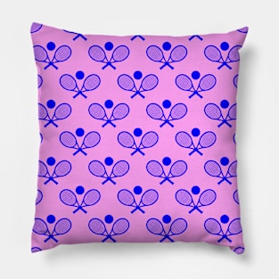 Tennis Seamless Pattern - Racket and Ball in Purple - Blue Tones Pillow