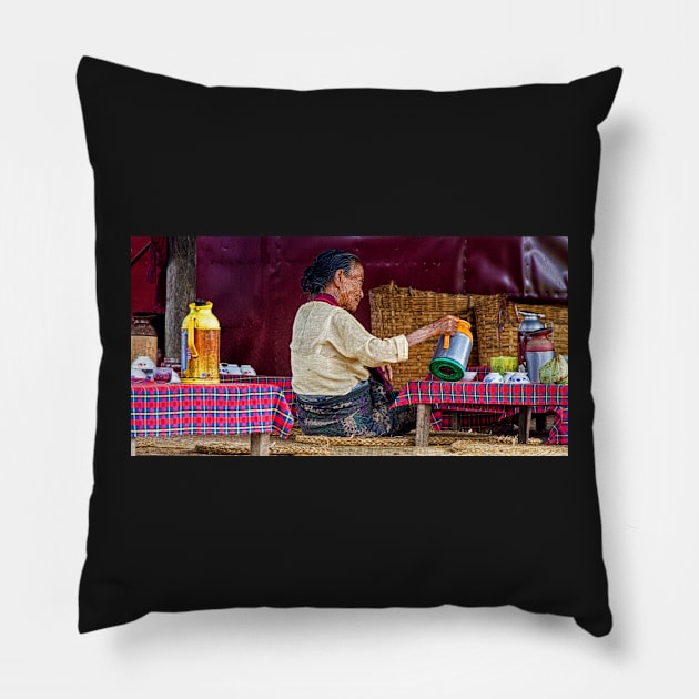 Village Cafe Pillow by bulljup