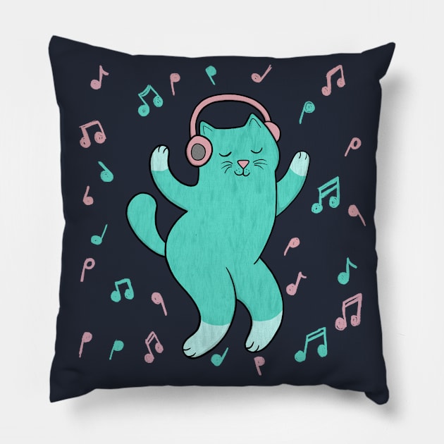 Music Loving Cat Pillow by Drawn to Cats