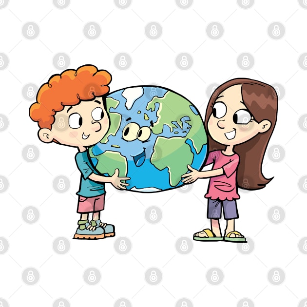 boy and a girl protect the planet earth by duxpavlic