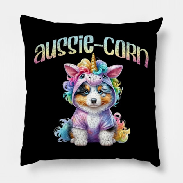 Aussie-corn Australian Shepherd Kawaii Dog Pastel Unicorn Pillow by Lavender Celeste