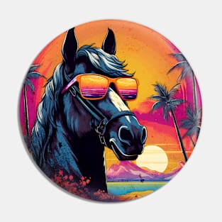 Retro Wave Friesian Horse Pin