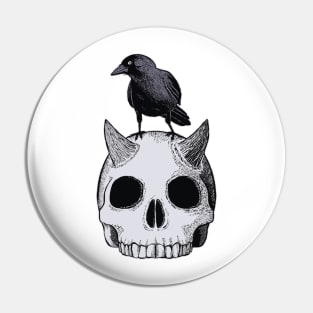 Crow Perched on a Demon Skull Pin