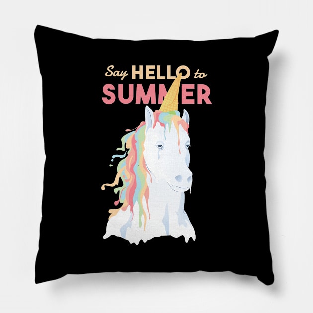 Hello Summer Unicorn Cream Pillow by LR_Collections