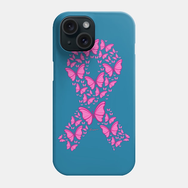 Pink Ribbon Butterflies Phone Case by LibrosBOOKtique