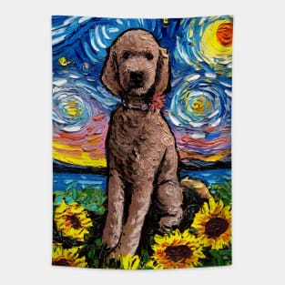 Brown Goldendoodle Night with Sunflowers Tapestry