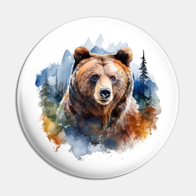 Watercolor Bear Pin by The Art Mage