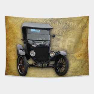Antique Car on Old Route 66 on and Map Tapestry