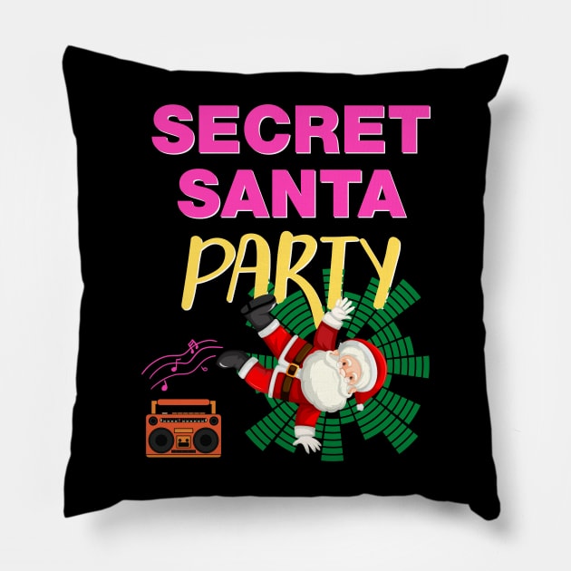 Secret Santa Party Sata Dance Christmas Party Pillow by MAii Art&Design