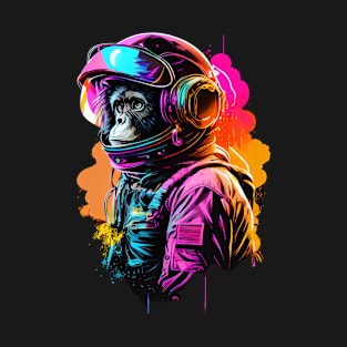 Synthwave Retrowave Monkey Chimpanzee Astronaut Retro Graphic T-Shirt