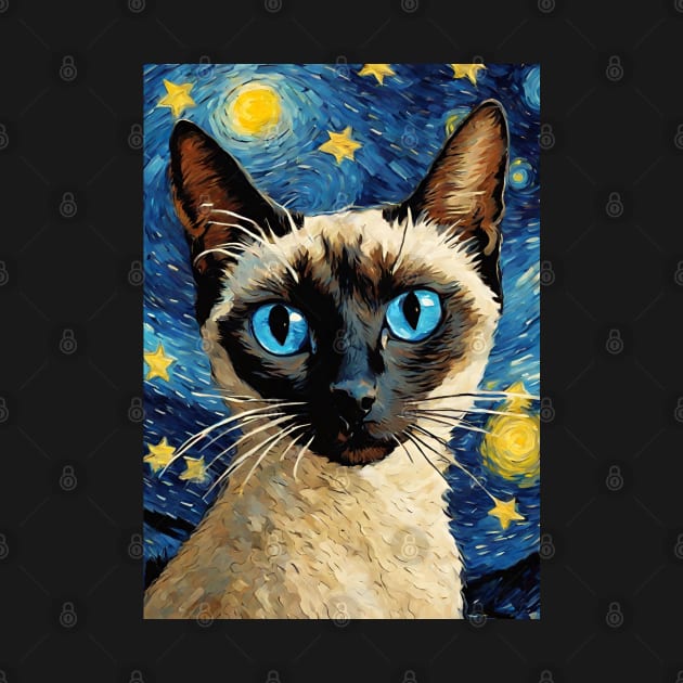 Adorable Siamese Cat Breed Painting in a Van Gogh Starry Night Art Style by Art-Jiyuu