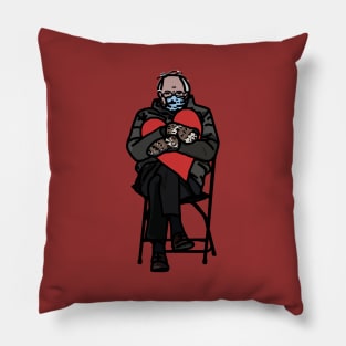 Bernie Sanders Memes Mittens Holding Red Heart on Valentines Day Pillow