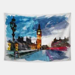 London, England Watercolor Travel Souvenir Fine Art Tapestry