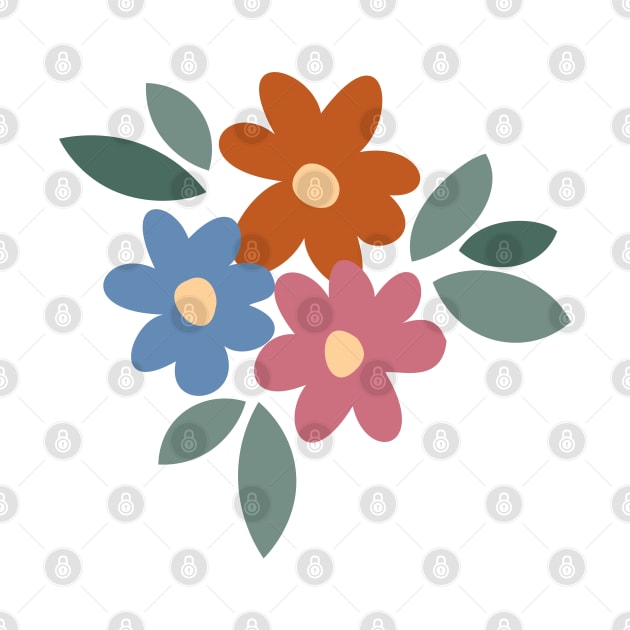 AFP22-02-ai Daisy field with leaves and polka dots oranges and blues on cream-02 by FrancesPoff