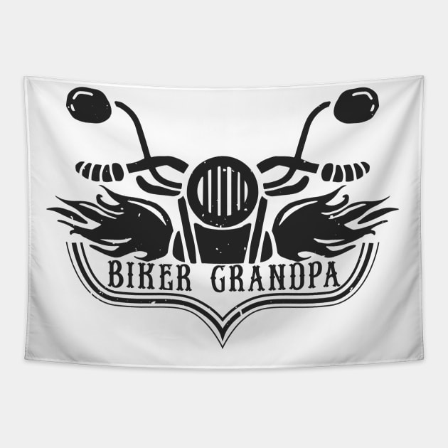 Biker Grandpa Black Motorcycle With Flames Tapestry by EPDROCKS